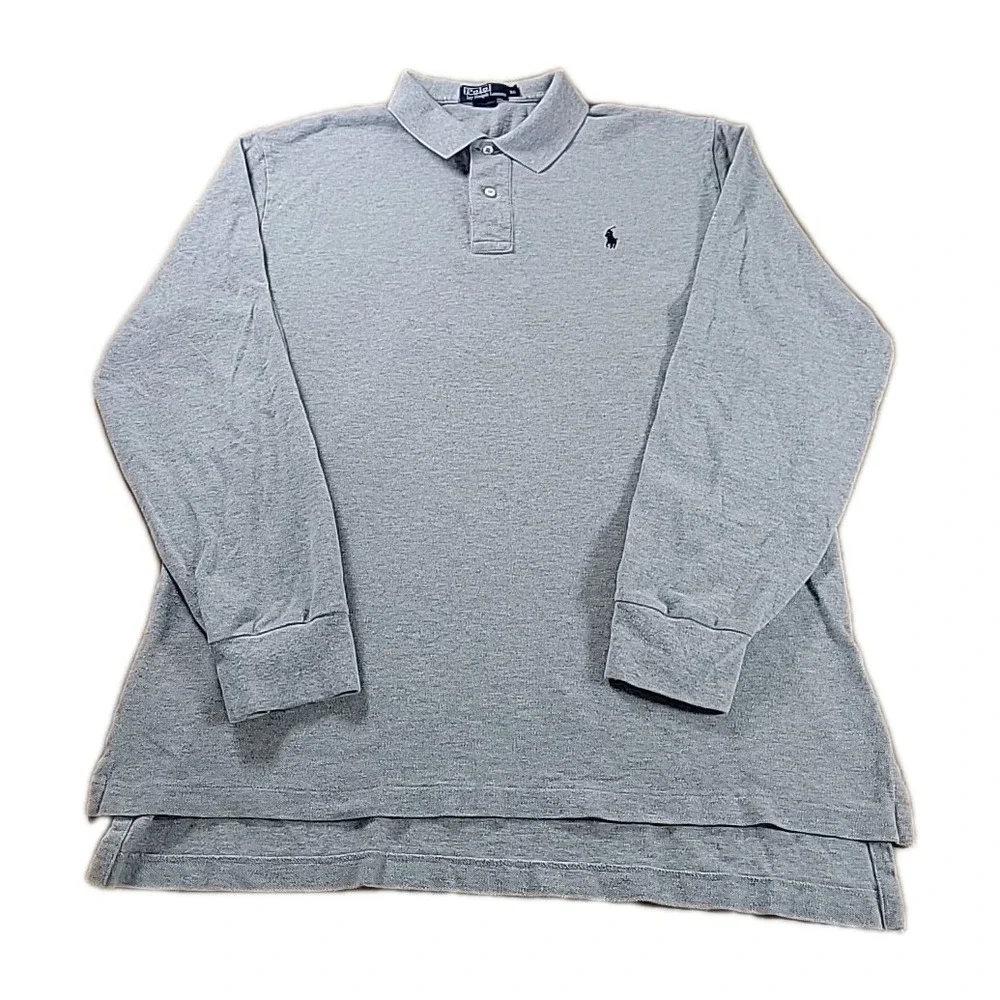 Polo Ralph Lauren VINTAGE 90s Men's Polo Shirt Long Sleeve XL GRAY‎ 100% Cotton